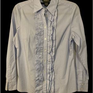 Eddie Bauer women’s size M blue/white striped ruffled bottom front long …